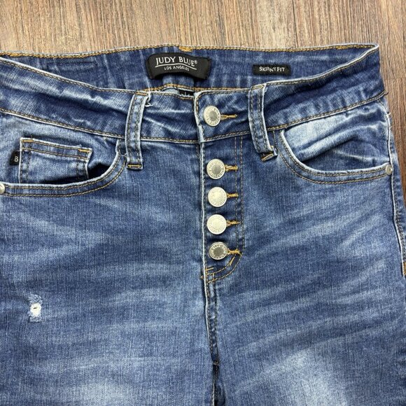 Judy Blue Skinny Fit Jeans Light Wash Distressed Raw Hem Button Fly Women’s 1/25 - Picture 3 of 11